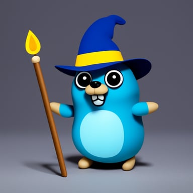 Go Blue Gopher with a wizard hat, a cape, and a magic wand.