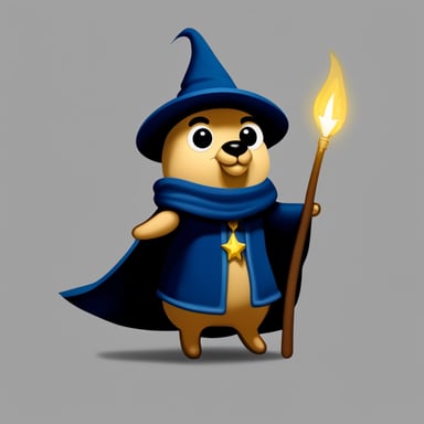 Go Blue Gopher with a wizard hat, a cape, and a magic wand.