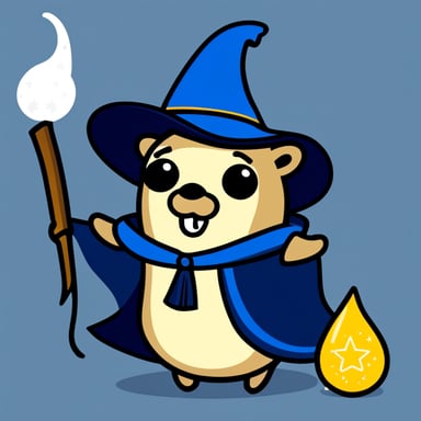 Go Blue Gopher with wizard hat, cape, magic wand, and amulet.