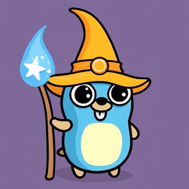 Go Blue Gopher with wizard hat, cape, magic wand, and amulet.