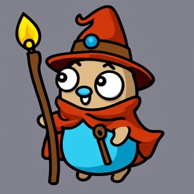 Go Blue Gopher with wizard hat, cape, magic wand, and amulet.