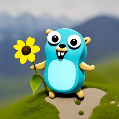 Go Blue Gopher with long eyelashes holding a flower.