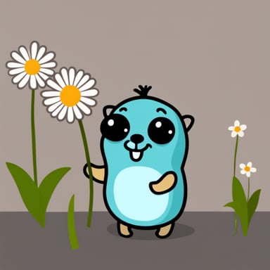 Go Blue Gopher with long eyelashes holding a flower.
