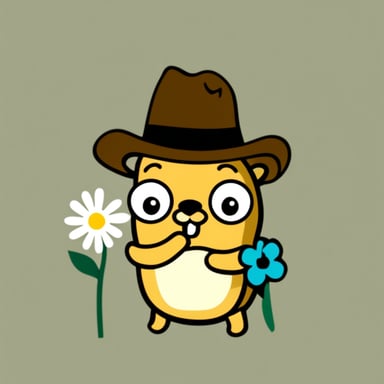 Go Blue Gopher with long eyelashes holding a flower.