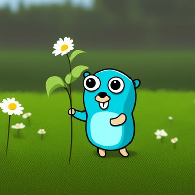 Go Blue Gopher with long eyelashes holding a flower.