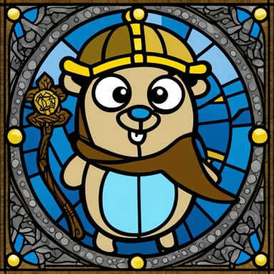 Go Blue Gopher as a stained glass window.