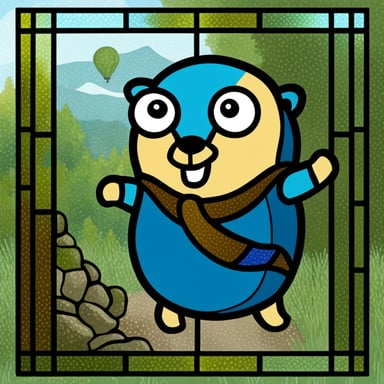 Go Blue Gopher as a stained glass window.
