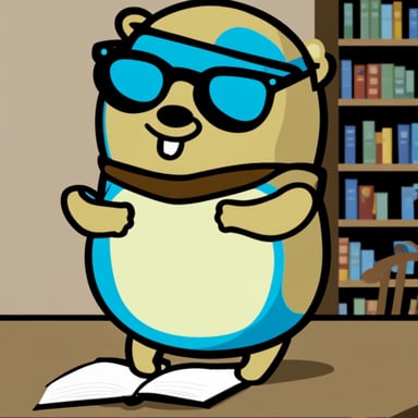 Go Blue Gopher is seen working with some nerdy glasses.