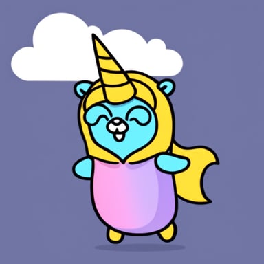 Go blue gopher wearing a rainbow unicorn pajama