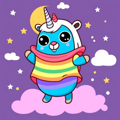 Go blue gopher wearing a rainbow unicorn pajama