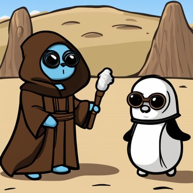 Please draw a scene inspired by go blue gopher as Anakin and another gopher as Palpatine during the famous conversation about Darth Plagueis. However, instead of the original characters, replace them with gophers taking their roles.