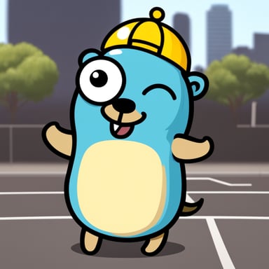 Happy Go Blue Gopher in Tokyo with the logo on its shirt about OPN.