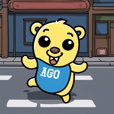 Happy Go Blue Gopher in Tokyo with the logo on its shirt about OPN.
