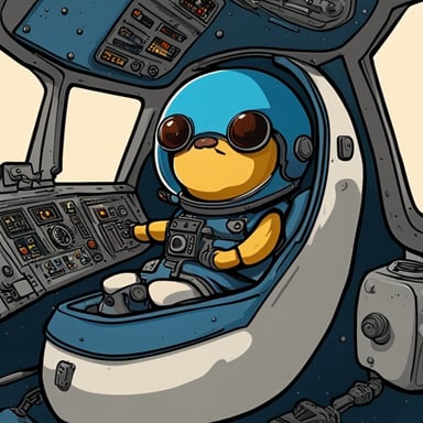 Go Blue Gopher in a 1-seater spacecraft, with an open cockpit