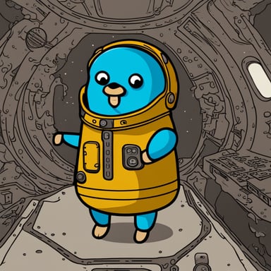 Go Blue Gopher in a spacecraft.