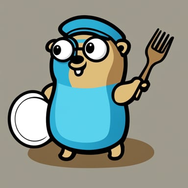 A really simple Go Blue Gopher icon who's holding a serving plate.