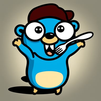 A really simple Go Blue Gopher icon who's holding a serving plate.