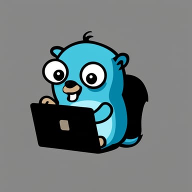 Go Blue Gopher working at a command prompt terminal, with a transparent background.