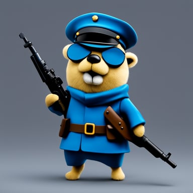 Go Blue Gopher as a cool soldier with a weapon.