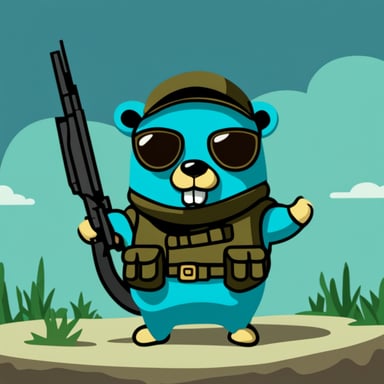 Go Blue Gopher as a cool soldier with a weapon.