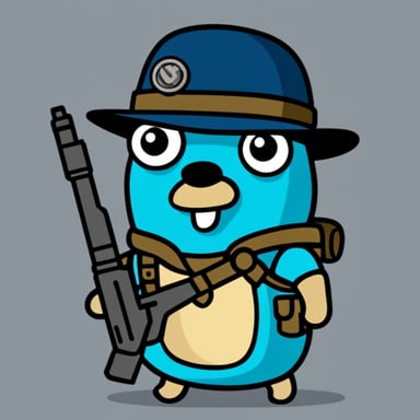 Go Blue Gopher as a cool soldier with a weapon.