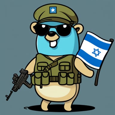 Go Blue Gopher as a cool blue Israeli defense forces soldier with Israeli flag