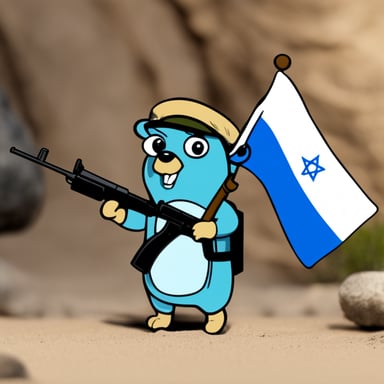 Go Blue Gopher as a cool blue Israeli defense forces soldier with Israeli flag