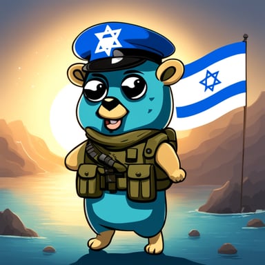 Go Blue Gopher as a cool blue Israeli defense forces soldier with Israeli flag