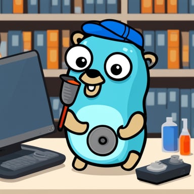 Go Blue Gopher cleaning a hard drive.