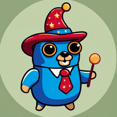 Generate a go blue gopher as an agent going to a festive event in a 2D style.