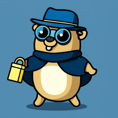 Generate a go blue gopher as an agent going to a festive event in a 2D style.