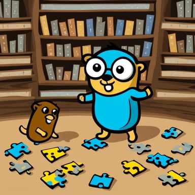 Go Blue Gopher trying to put two pieces of puzzle together.