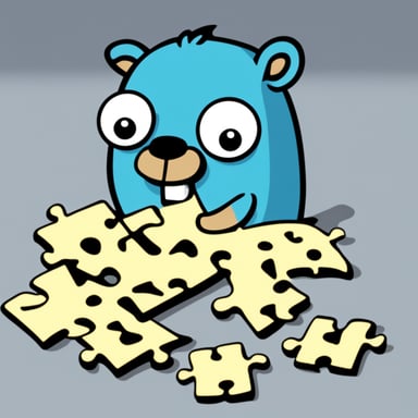 Go Blue Gopher trying to put two pieces of puzzle together.