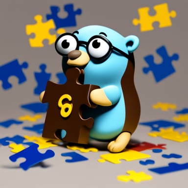 Go Blue Gopher trying to put two pieces of puzzle together.
