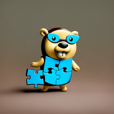 Go blue gopher putting two pieces of puzzle together.