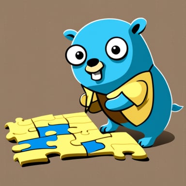 Go blue gopher putting two pieces of puzzle together.