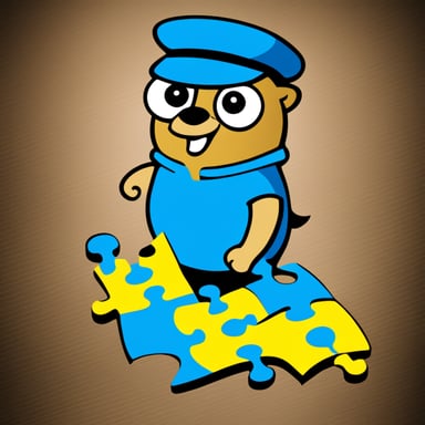 Go Blue Gopher putting two pieces of a puzzle together.