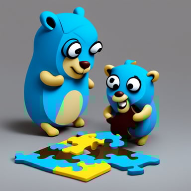Go Blue Gopher putting two pieces of a puzzle together.