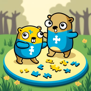 Go Blue Gopher putting two pieces of a puzzle together.