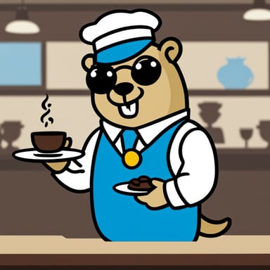 Go blue gopher as a waiter in a restaurant giving out orders.