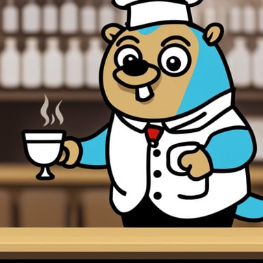 Go blue gopher as a waiter in a restaurant giving out orders.