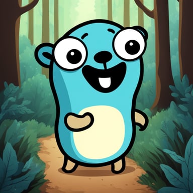 Happy Go Blue Gopher in the forest.