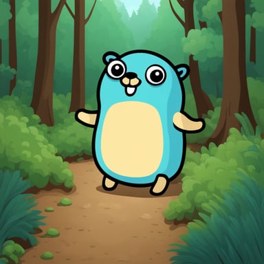 Happy Go Blue Gopher in the forest.