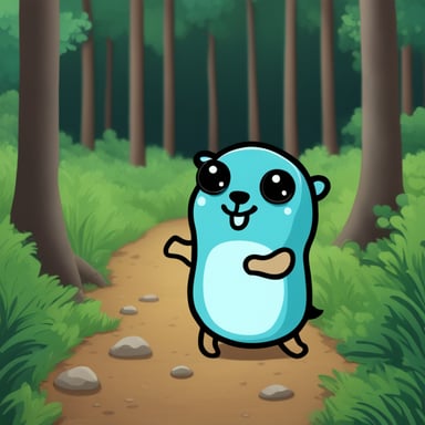 Happy Go Blue Gopher in the forest.