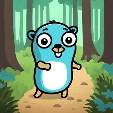 Happy Go Blue Gopher in the forest.
