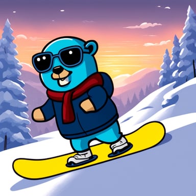 Go blue gopher on a snowboard