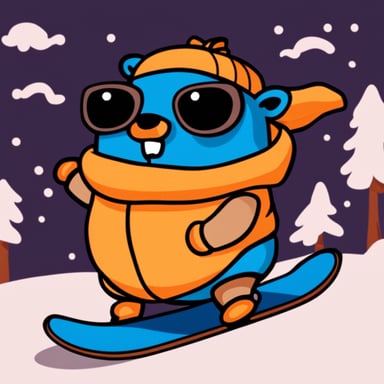 Go blue gopher on a snowboard