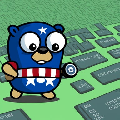 Go Blue Gopher, with a Matrix background, holds a Captain America shield adorned with the Pi-hole logo, as it defends against symbols representing advertisements and online trackers.