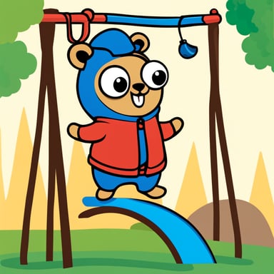 Create an image of a cute Go Blue Gopher character, designed by Renee French, playing in a colorful playground. The playground should include elements like swings, slides, and sandbox, with Go Blue Gopher interacting with these elements in a fun and quirky manner. Go Blue Gopher should be wearing a playful expression, and the overall theme should match the Go Template Playground project, emphasizing creativity and coding. The background should be bright and cheerful, with a mix of green grass and blue sky. Include subtle references to coding or templates, such as a sandbox labeled 'Template Sandbox' or a slide with code snippets.