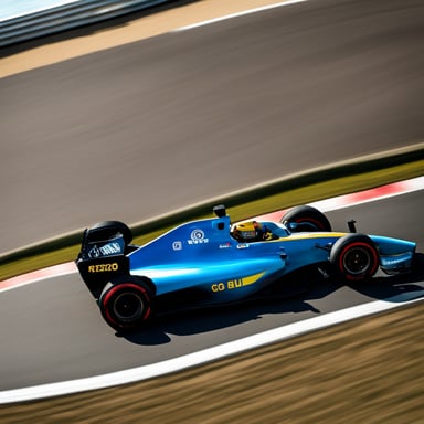 Go Blue Gopher in a Formula 1 car driving on the circuit of Zandvoort on a sunny day, seen from above.